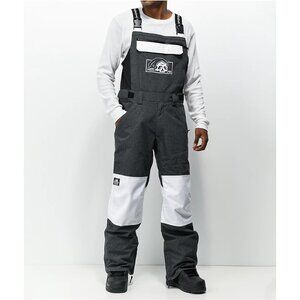 Lurking Class Snow Bibs Mens Medium Gray White Ski Snowboard Skull Overall Pants